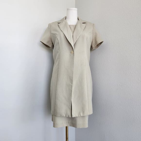 American Vintage Dresses & Skirts - Vintage 90s Lisa Jo Cream Pinstripe Sheath Dress & Blazer Set Preppy Office L